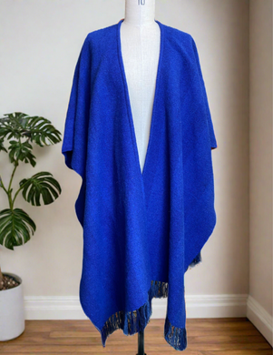 Tony Martin hand woven 100% shetland wool Serape navy blue front 