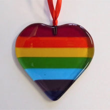 Load image into Gallery viewer, Eva Glass Design rainbow heart fused glass hanging 