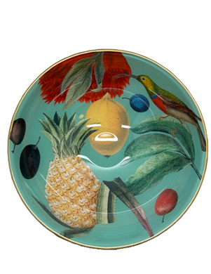 Alex Stewart Carter “Honey eaters and fruit” Decoupage glass bowl