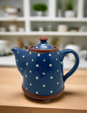 Load image into Gallery viewer, Bridget Williams Pottery small blue polka dot tea pot