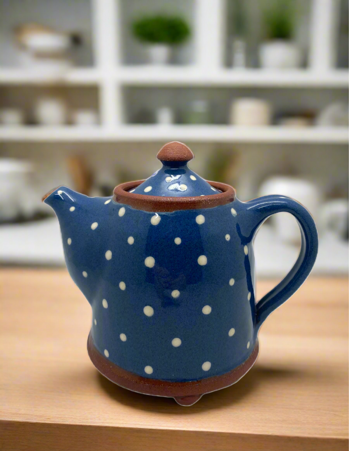 Bridget Williams Pottery small blue polka dot tea pot
