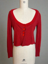 Load image into Gallery viewer, Nimpy Clothing upcycled 100% cashmere red short cardigan four coconut buttons small front 
