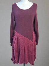 Load image into Gallery viewer, Nimpy Clothing upcycled 100% cashmere deep wine long jumper dress with pockets medium front 