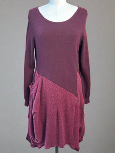 Nimpy Clothing upcycled 100% cashmere deep wine long jumper dress with pockets medium front 