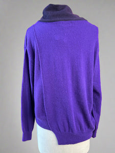 Nimpy Clothing upcycled 100% cashmere rich purple boxy jumper with snood collar large back 
