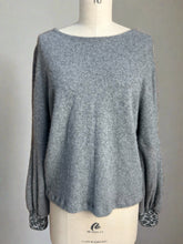 Load image into Gallery viewer, Nimpy Clothing upcycled 100% cashmere grey bell sleeve jumper medium front 
