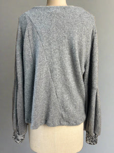 Nimpy Clothing upcycled 100% cashmere grey bell sleeve jumper medium back 