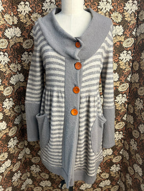 Nimpy Clothing upcycled cashmere and wool mix striped coatigan/jacket small/medium front 