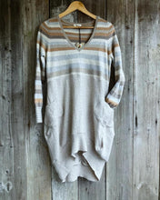 Load image into Gallery viewer, Nimpy Clothing upcycled 100% cashmere stripped “mint humbug” pocket dress small/medium