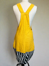 Load image into Gallery viewer, Nimpy Clothing upcycled 100% linen golden yellow and zebra dungaree dress small/medium