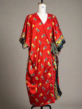 Load image into Gallery viewer, Nimpy Clothing upcycled saree open kaftan turnover red and black with ties