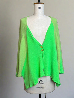 Nimpy Clothing Upcycled 100% cashmere lime green waterfall boxy cardigan medium/large