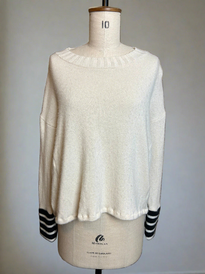 Nimpy Clothing upcycled 100% cashmere white with striped boxy jumper medium/large