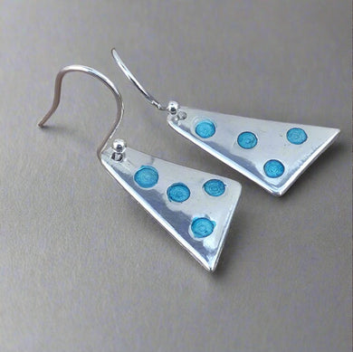 Jane Vernon Fine silver & acrylic triangle 4 spot earrings, turquoise (JV E28)