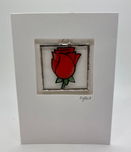 Load image into Gallery viewer, Liz Dart Stained Glass rose stained glass greetings card Stroud