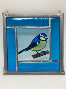 Liz Dart Stained Glass blue tit panel Stroud