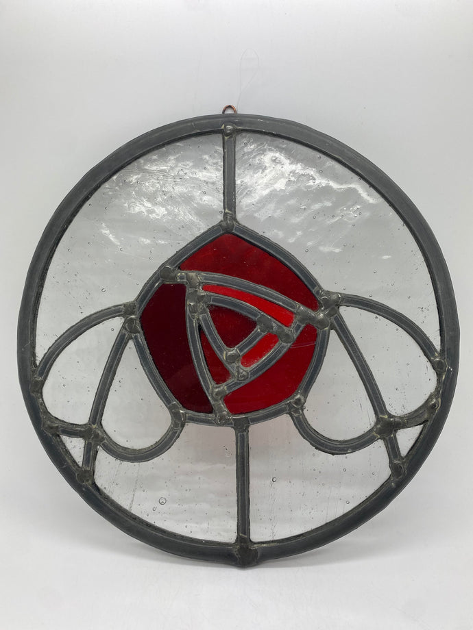 Liz Dart Stained Glass rose red round panel (LD)