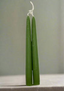 Pair of beeswax dipped green candles 
