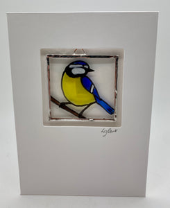 Liz dart stained glass bluetit greeting card 