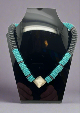 Jean French Turquoise, hematite and silver necklace 