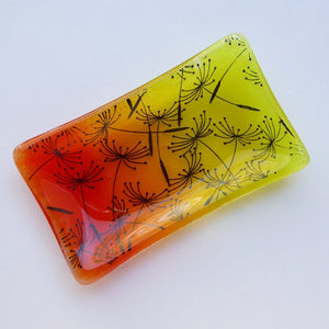 Eva Glass Design Orange and yellow dandelion clocks fused glass soap dish (EGD SDFS)