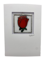 Load image into Gallery viewer, Liz Dart Stained Glass Red rose stained glass greetings card