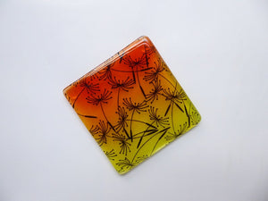 Eva Glass Design Orange and yellow dandelion fused glass coaster (EGD  CCS)
