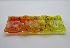 Eva Glass Design Orange and yellow dandelion fused glass tea light holder (EGD