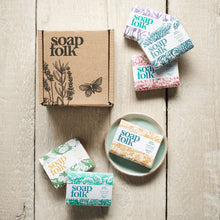 Load image into Gallery viewer, Soap Folk Limited edition travel soap gift set and mini soap gift set