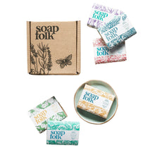 Load image into Gallery viewer, Soap Folk Limited edition travel soap gift set and mini soap gift set