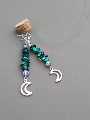 Malachite and crystal earrings with moon detail by JENNY11