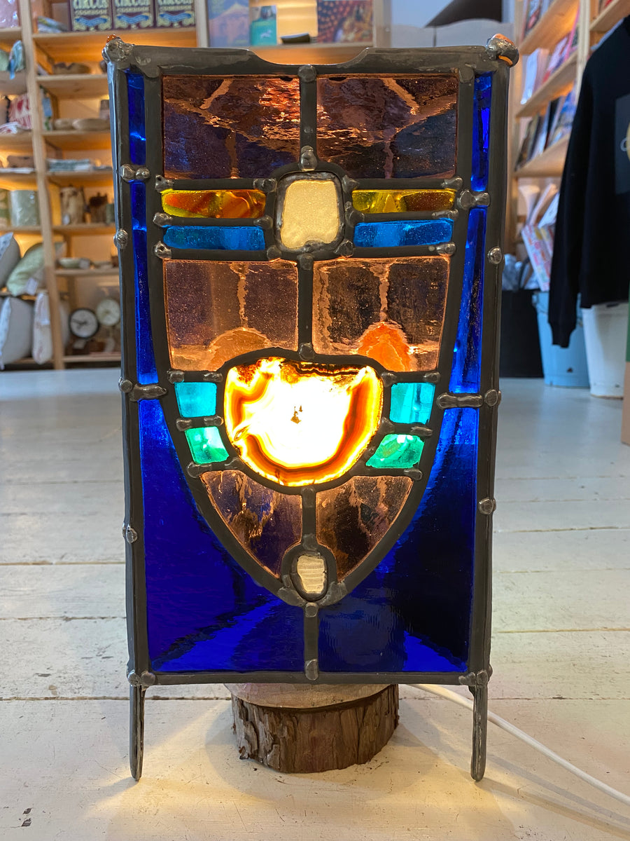Johannes Steuck stained glass and semi precious stone candle lamp (Joh