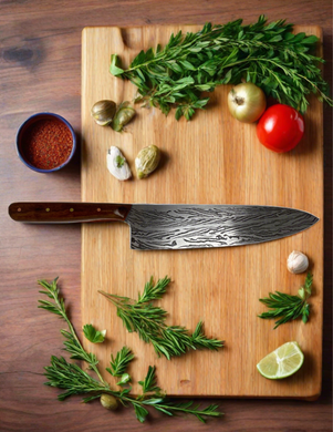 Scratch Knives Damascus kitchen knife 19cm blade (Lees)