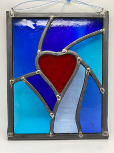 Liz Dart stained Glass large leaded heart panel Stroud