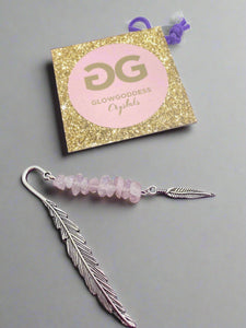 Rose Quartz and Tibetan silver feather bookmark by JENNY 10