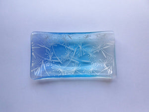 Eva Glass Design Blue and white dandelion clocks fused glass soap dish