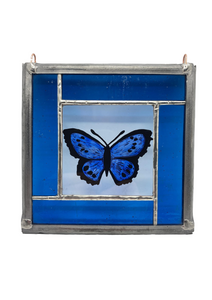 Liz Dart Stained Glass blue butterfly panel