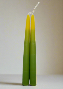 Pair of beeswax dipped yellow and green candles
