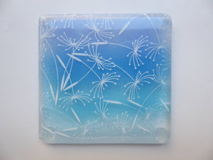 Eva Glass Design Blue and white dandelion clocks fused glass coaster (EGD  CCB)