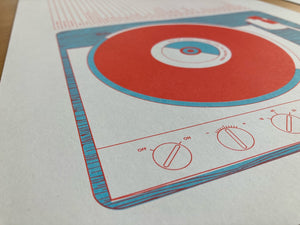A3 — 2 colour Risograph 'Record Deck' print — Limited Edition 100 Run