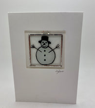 Load image into Gallery viewer, Liz Dart Stained Glass snowman stained glass greetings card Stroud
