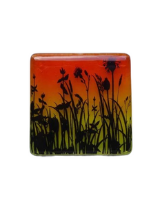 Eva Glass Design Orange and yellow flower meadow fused glass coaster (EGD  CBF)