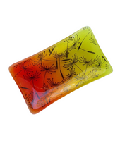 Load image into Gallery viewer, Eva Glass Design Orange and yellow dandelion clocks fused glass soap dish (EGD SDFS)