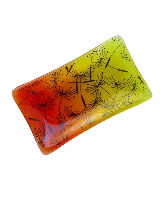 Eva Glass Design Orange and yellow dandelion clocks fused glass soap dish (EGD SDFS)