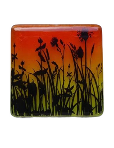 Eva Glass Design Orange and yellow flower meadow fused glass coaster (EGD  CBF)