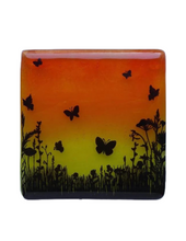 Load image into Gallery viewer, Eva Glass Design Orange and yellow butterfly meadow fused glass coaster (EGD  CBF)