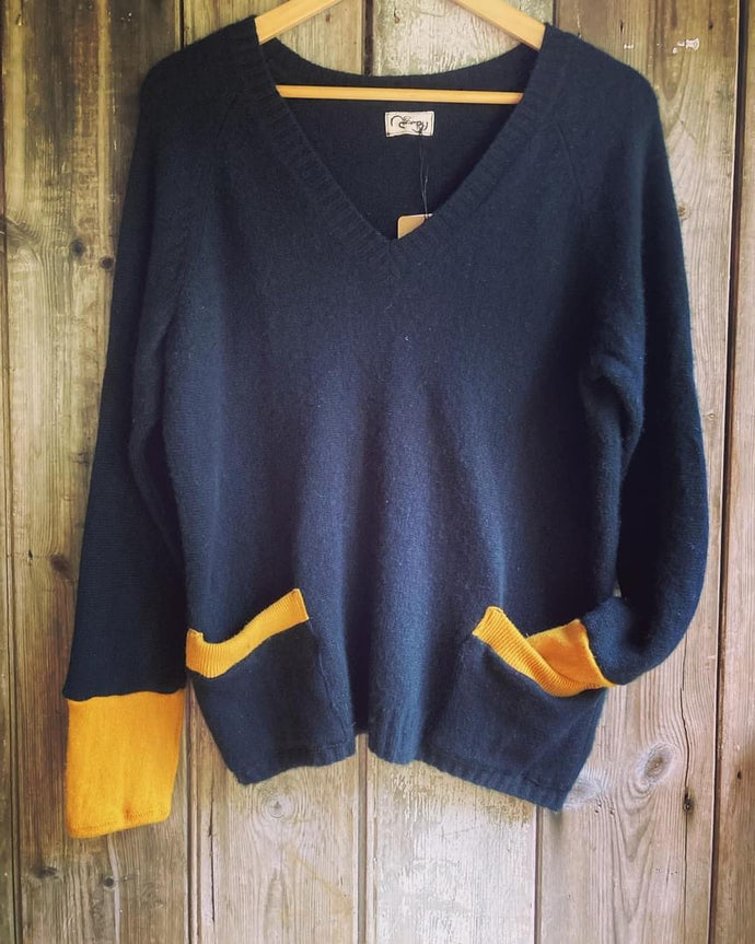 Nimpy Clothing Upcycled 100% cashmere bumblebee pocket jumper medium (Nimpy)