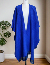 Load image into Gallery viewer, Tony Martin hand woven 100% shetland wool Serape navy blue front 
