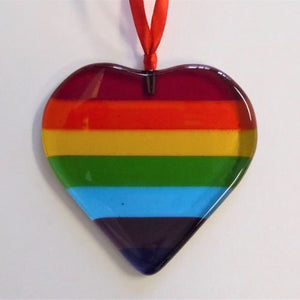 Eva Glass Design rainbow heart fused glass hanging 