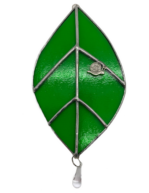 Liz Browning Glass Creations Leaf and snail stained glass panel